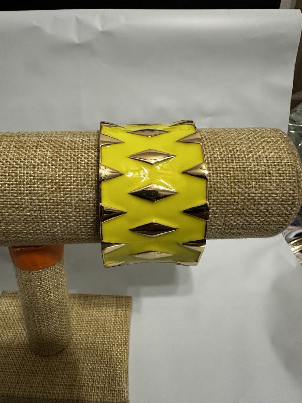 Sequin Nordstrom Yellow Neon Gold Tone Statement Enamel Bracelet #160